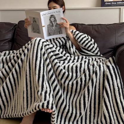 Imitation Rabbit Plush Striped Blanket Fluffy Soft Fleece Throw Blanket for Sofa Single Double Spring Autumn Warm Bed Blankets