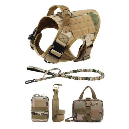 Tactical Dog Harness with Leash & Detachable Pouches