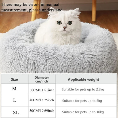 Striped Plush Round Nest Bed for Cats & Dogs