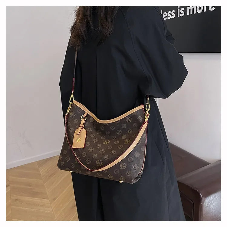 Beige Printed Commuter Tote, Large Capacity