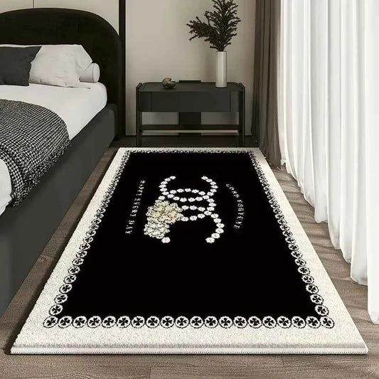 VIKAMA French Short Plush Bedside Rug Light Luxury High Sense of Waterproof Floor Cushion Bedroom Living Room Carpet Home Decor