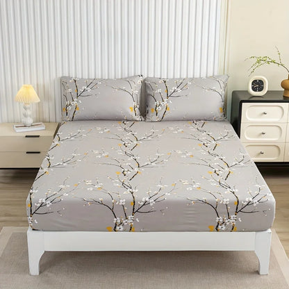 3-Piece Floral Fitted Sheet Set with 2 Pillowcases