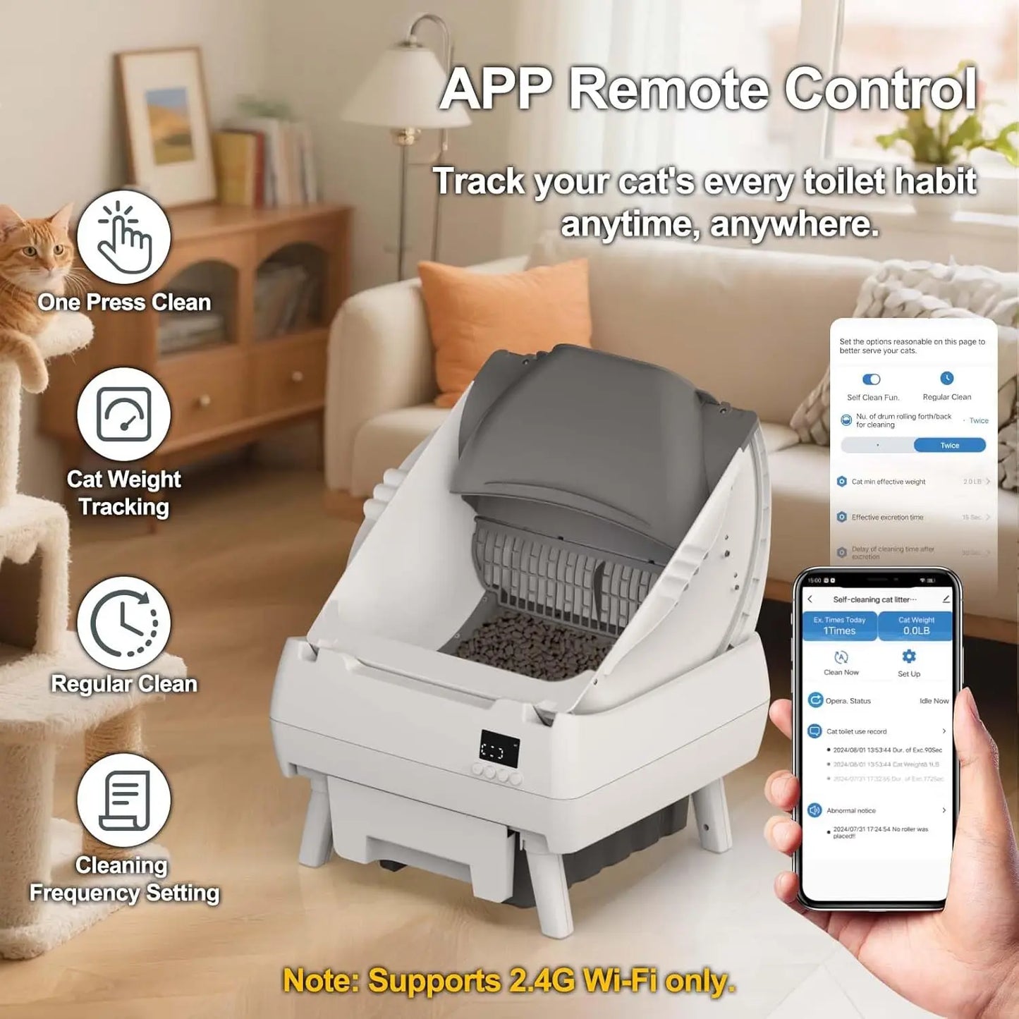 Automatic Self-Cleaning Cat Litter Box — Open Design, APP Control & Anti-Pinch Safety