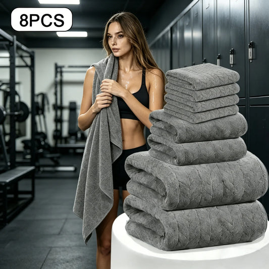 Ensemble de 8 serviettes de bain en coton — Doux, séchage rapide, léger