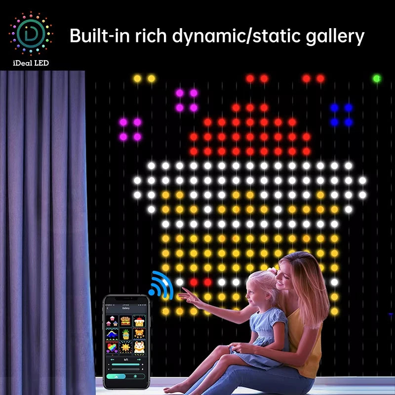 Smart Curtain Lights Bluetooth App LED String RGB Fairy Lights DIY Picture Music Change Display Christmas Halloween Decoration