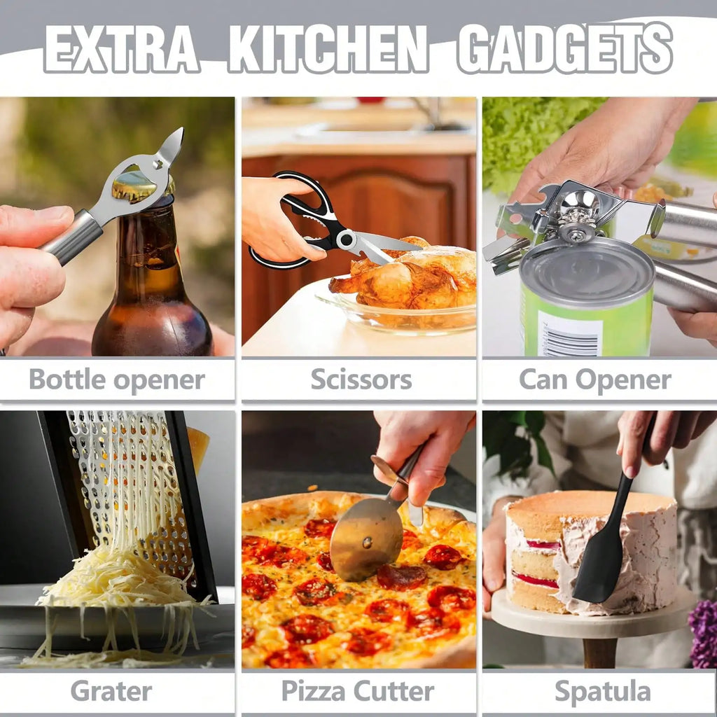 34-Piece Silicone Kitchen Utensils Set with Wooden Handles and Holder, Heat Resistant and Non-Stick Safe
