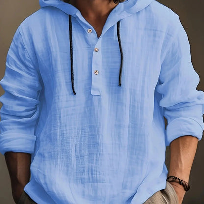 Men's Cotton Linen Hooded Sweatshirt — Long Sleeve Casual Pullover Spring Autumn Top