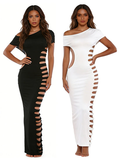 Women's One Shoulder Bodycon Dress — Side Cutout Sleeveless Party Dress