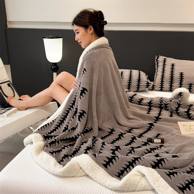 Blanket New Thickened Cloud-feel Fleece Double-layer  Plush Winter Wool Knee Nap Four Seasons Blankets for Sofas Sleeping