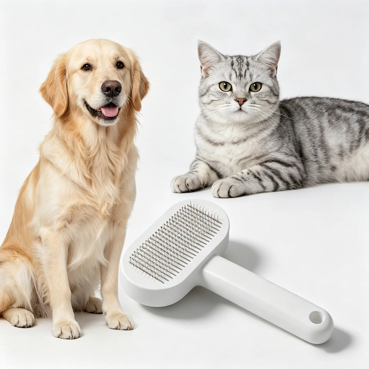 Self-Cleaning Slicker Brush, One-Button Hair Release