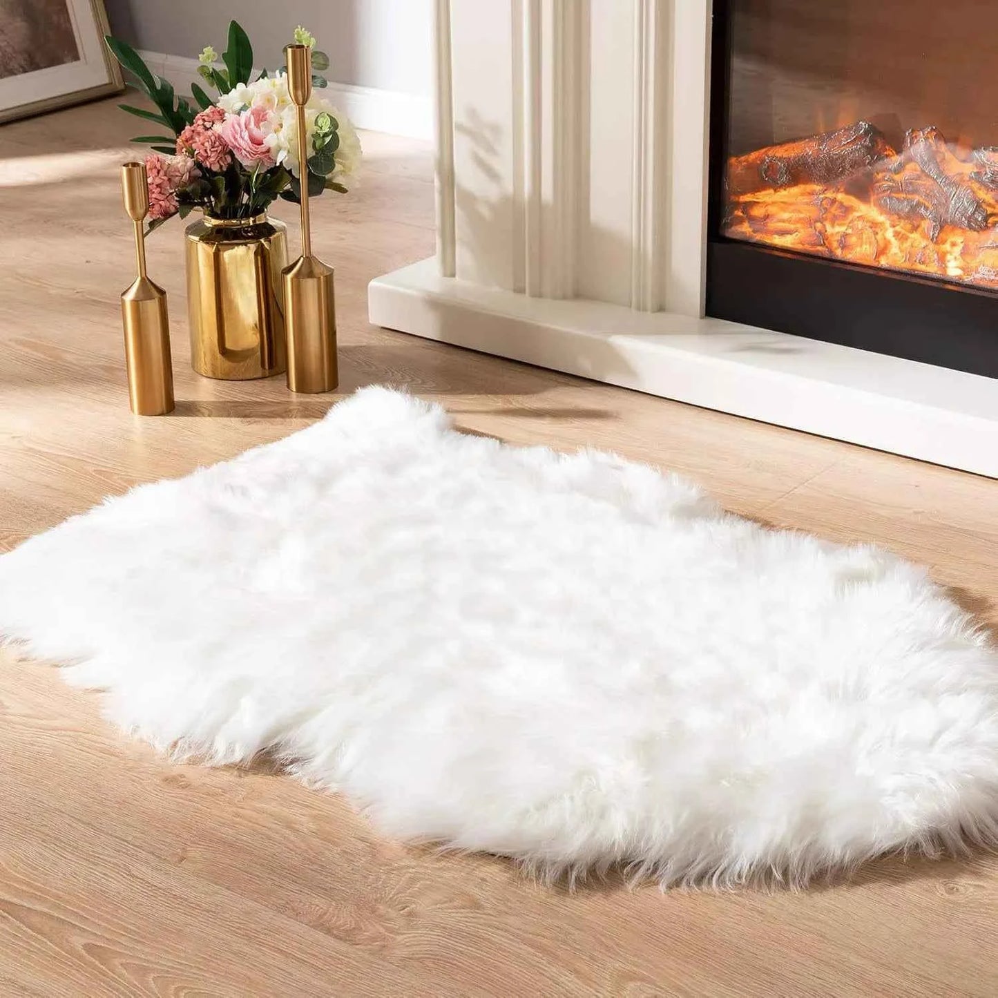 Soft Shaggy Faux Fur Rug Non-Slip Floor Mat 60x90CM Extra Thick Plush Bedroom Rug for Living Room Warm Carpet Machine Washable
