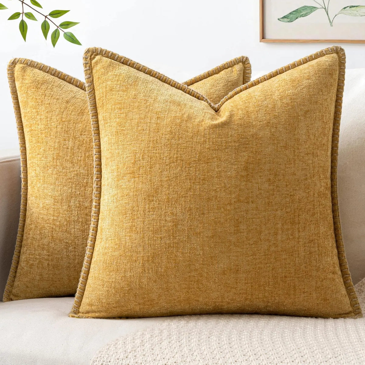 Black Chenille Cushion Cover with Stitched Edge