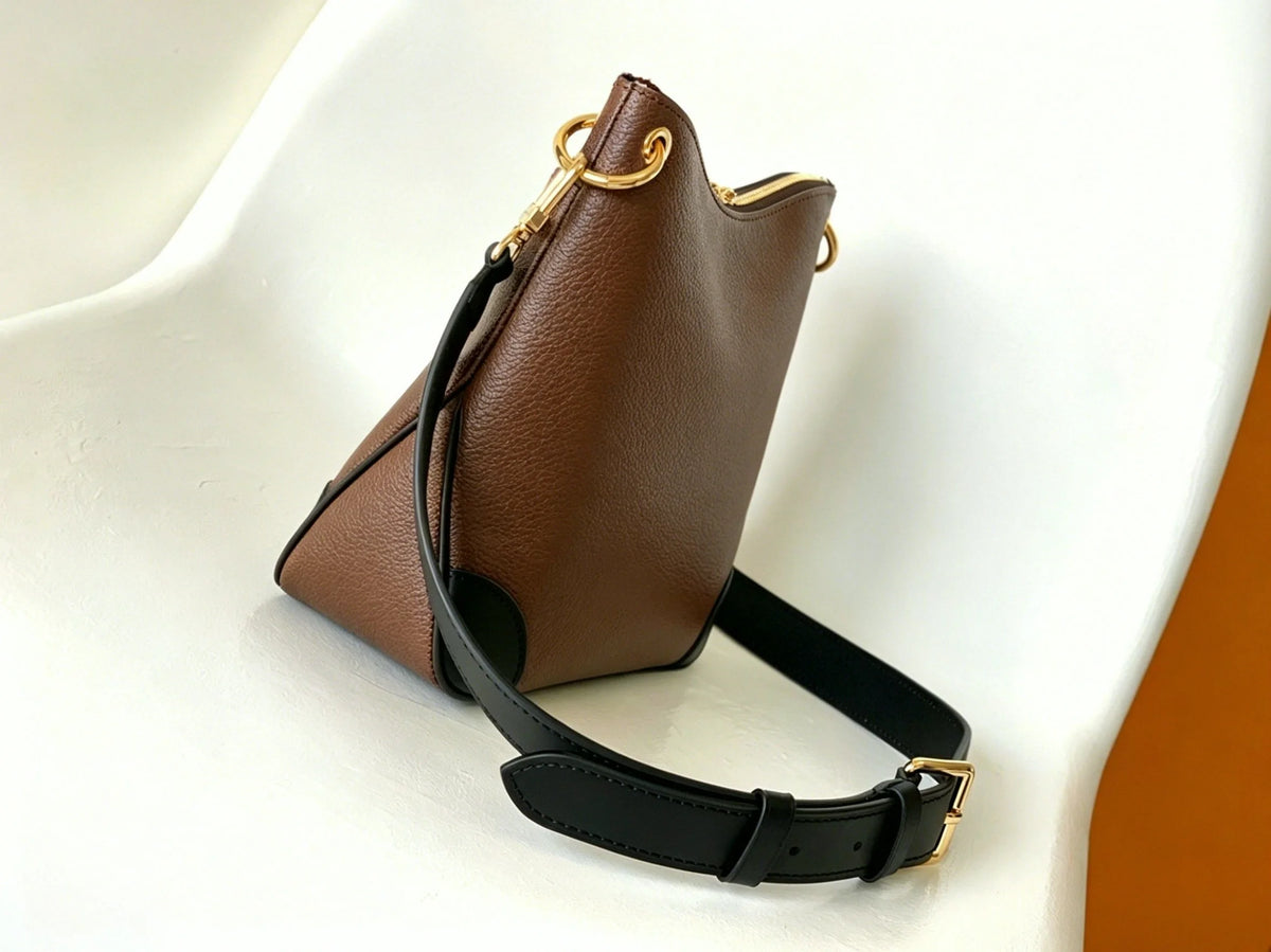 Caramel Brown Leather Triangle Bucket Bag, Multi-Way