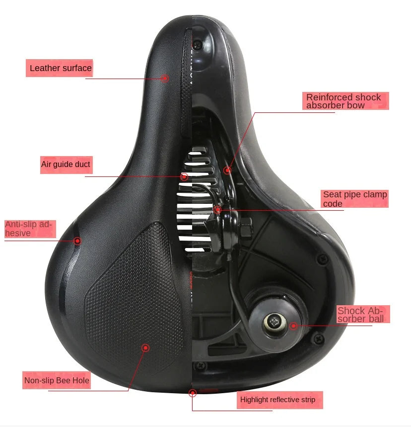 Hollow Breathable Bicycle Saddle Men Women MTB Road Bike Saddle Shock Absorbing Comfortable Big Butt Bike Seat Safety Warning
