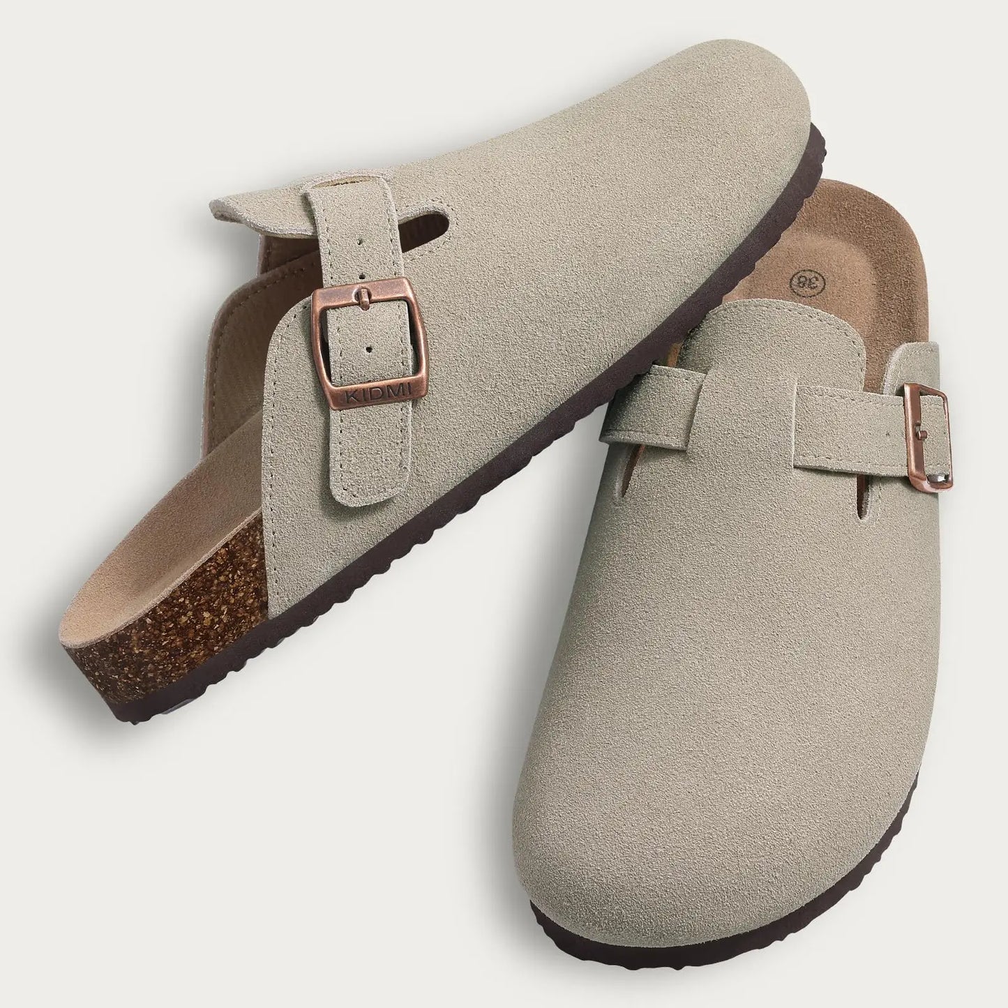 Men’s Suede Clogs — Soft Leather Cork Sandals with Arch Support