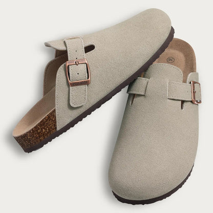 Men’s Suede Clogs — Soft Leather Cork Sandals with Arch Support