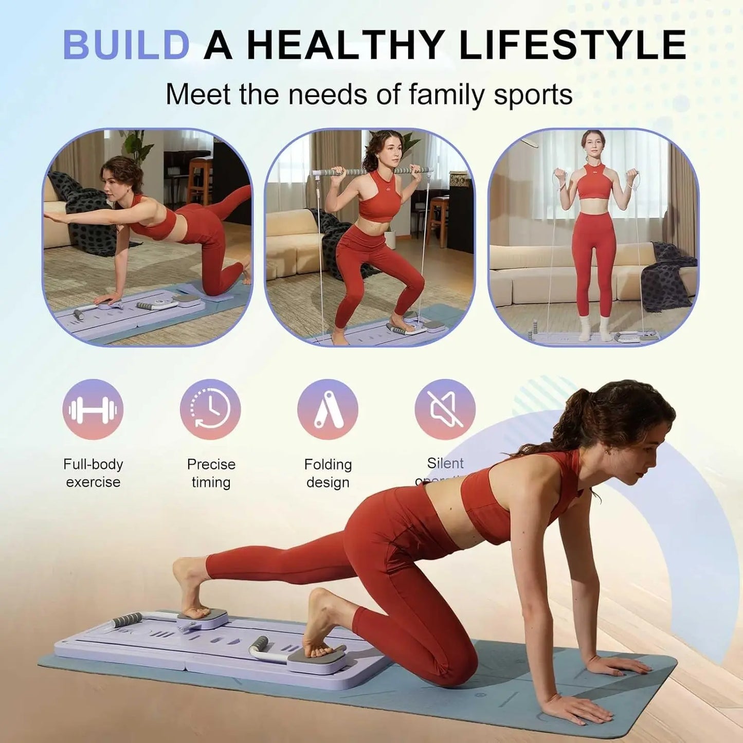 Multifunctional Pilates Board with Resistance Bands | Push-Up & Core Trainer