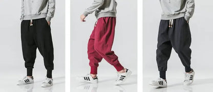 Men's Cotton Linen Harem Pants — Baggy Drop-Crotch Streetwear Joggers
