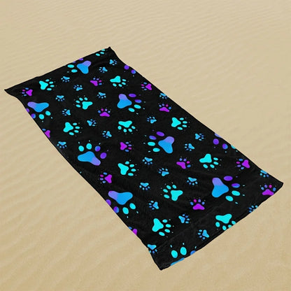 Microfiber Beach Towel — Geometric Dog Paw Print, Quick-Dry