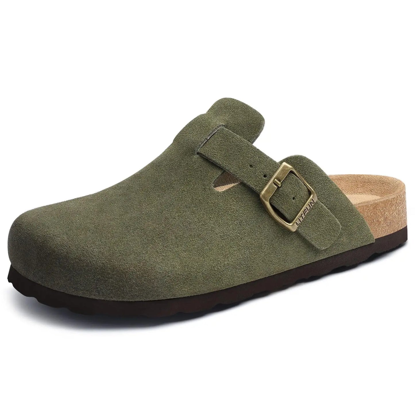 Men’s Suede Clogs — Soft Leather Cork Sandals with Arch Support