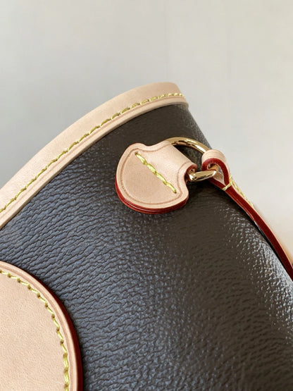 Dark Brown Grained Leather Mini Tote, Removable Strap