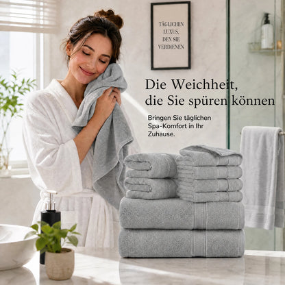 Towels 8 Piece Majestic Plush Luxury Towel Set, Cotton, Grey | Majestic - Bath Towel Set