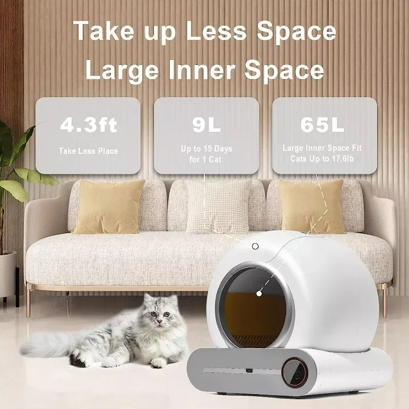 Self-Cleaning Cat Litter Box 65L — App Control, UV Sterilization & Auto Deodorization