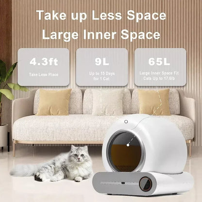 Self-Cleaning Cat Litter Box 65L — App Control, UV Sterilization & Auto Deodorization