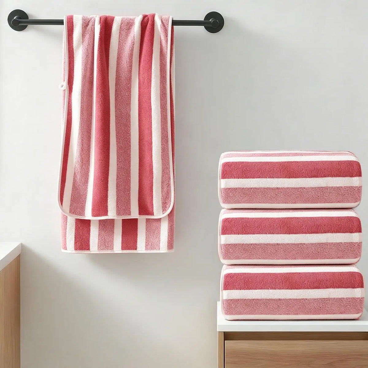 Oversized Striped Coral Fleece Bath Towel Ultra Soft Thickened Shower - Beach Towel