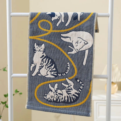 Cartoon Cat Face Towels 34x74cm Soft Bath Towel Absorbent 3 Layer Cotton