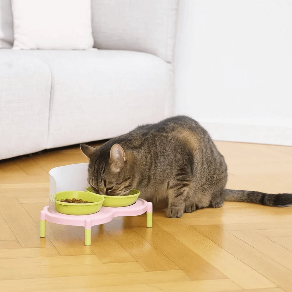 Anti-Slip Ceramic Cat Bowl – Elevated Double Feeder for Cats & Multi-Pet Homes
