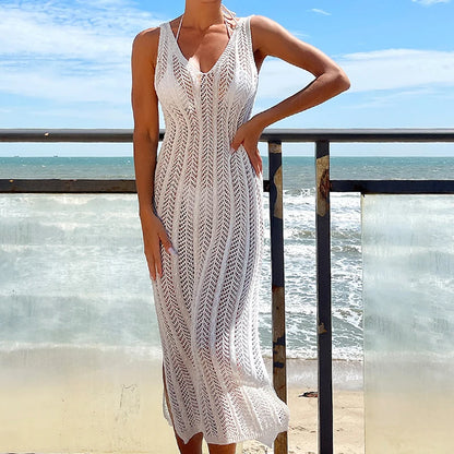 Women's Hollow Out Knitted Maxi Dress — Sleeveless Beach Cover Up