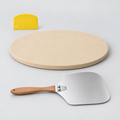 Large 15" Cordierite Baking Stone with Metal Peel Scrape 1450F Heat Resistant Pizza Stone Pizza Tools in Box Packaging