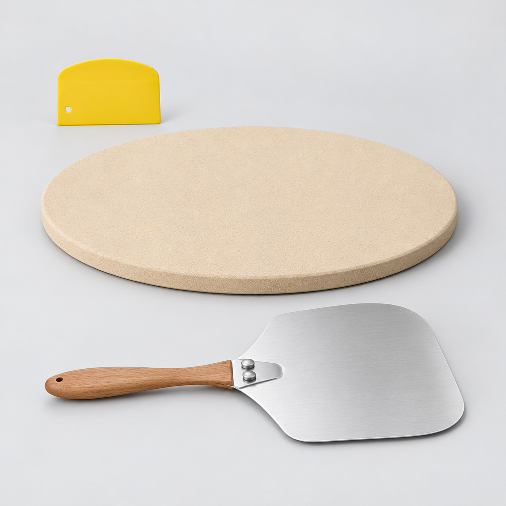 Large 15" Cordierite Baking Stone with Metal Peel Scrape 1450F Heat Resistant Pizza Stone Pizza Tools in Box Packaging