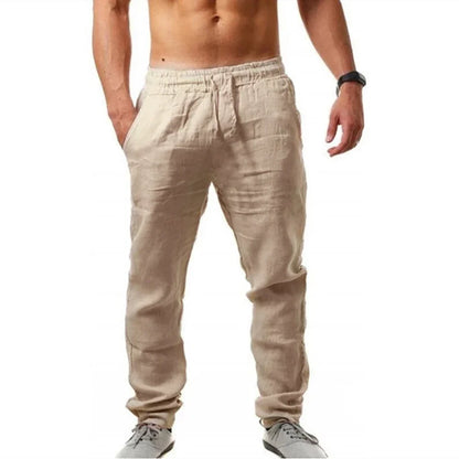 Men's Cotton Linen Loose Breathable Jogger Pants — Elastic Waist Casual Fitness Trousers