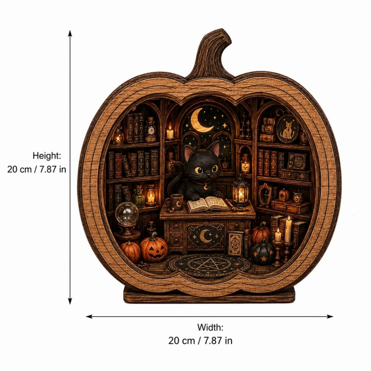 Black Cat Stand Cat Bookshop Pumpkin Figurine Black Pumpkin Scene Display Stand Halloween Pumpkin Figurine