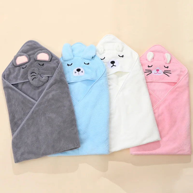 Cartoon Hooded Baby Bath Towel & Swaddle Wrap