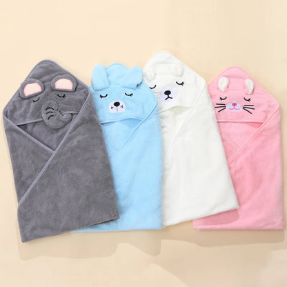 Cartoon Hooded Baby Bath Towel & Swaddle Wrap