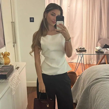 MUJER Women's Black Backless Crop Top — Sleeveless White Strappy Evening Top
