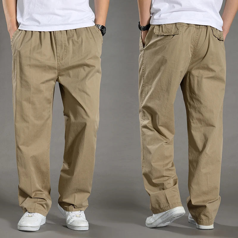 Men's Cotton Cargo Overalls Jogger Trousers — Stretch Waist Work Utility Sweatpants