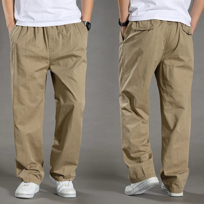 Men's Cotton Cargo Overalls Jogger Trousers — Stretch Waist Work Utility Sweatpants