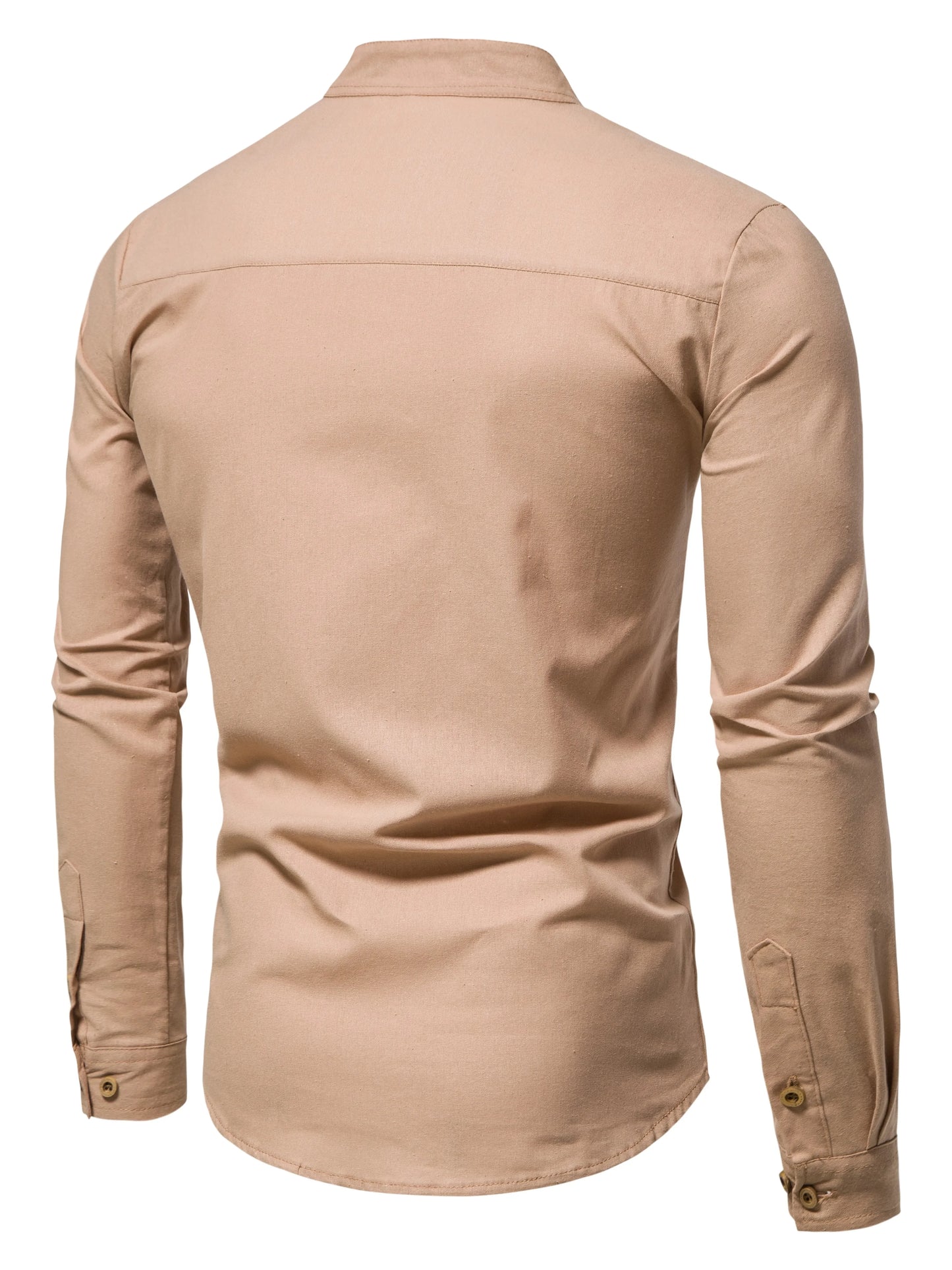 Men's Pure Cotton Slim-Fit Shirt — Elegant Long Sleeve Stand-Up Collar