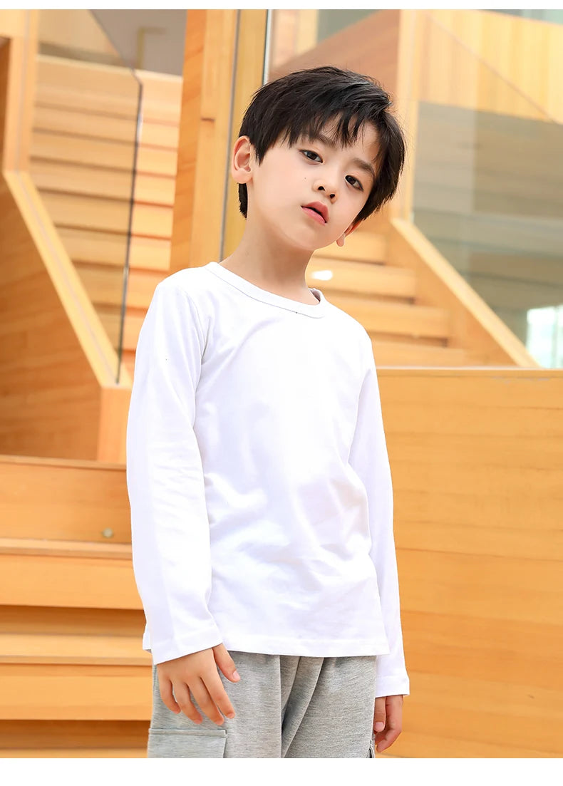 Boys T Shirts for Kids 2 to 3 4 5 6 7 8 9 10 11 12 13 14 Years 100% Cotton Spring Clothes Teenage Girls Tshirt Long Sleeve Tees
