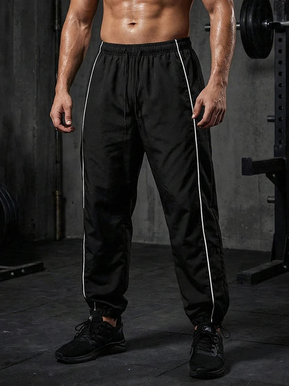 Men's Trendy Sporty Pants with Lines Gym Workout Running Trousers with Side Pockets Athletic Quick-Dry Breathable Sweatpants