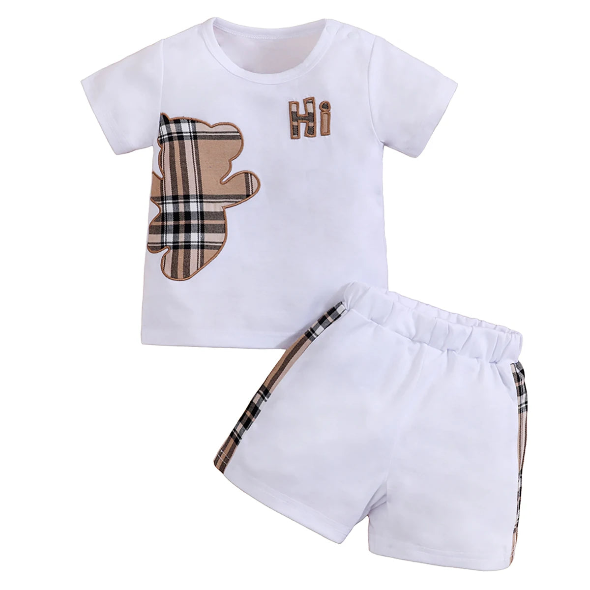 Checked Bear Print Tee & Shorts 2-Piece Set