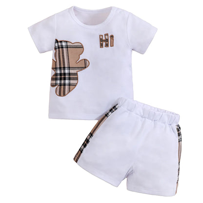 Checked Bear Print Tee & Shorts 2-Piece Set