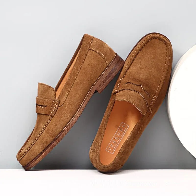 Men's Cow Suede Loafers | Classic British Style Moccasins Light Driving Flats