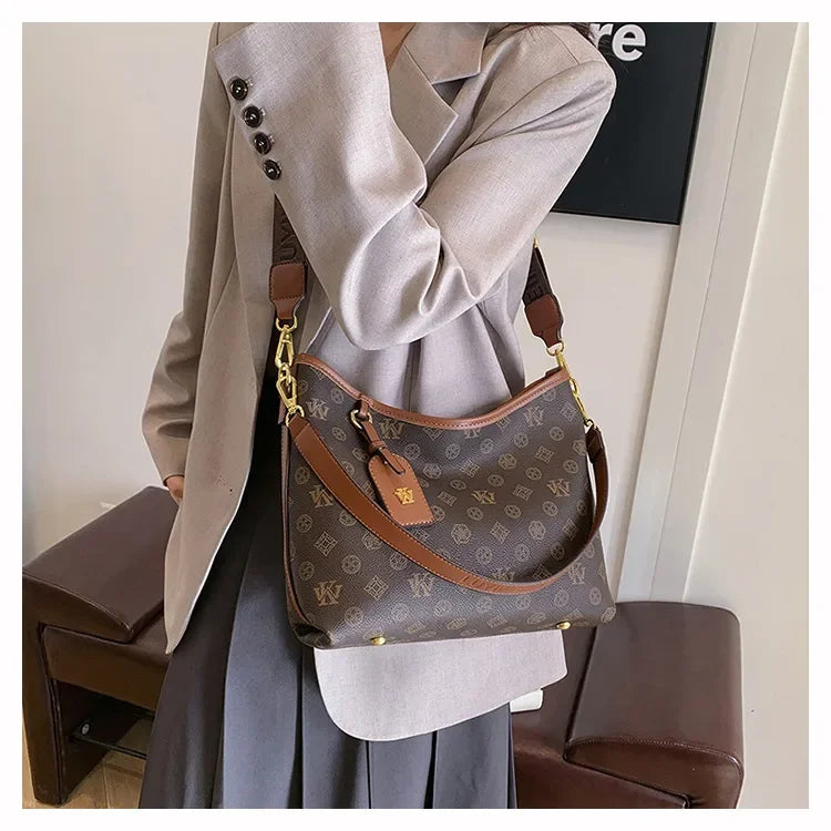 Beige Printed Commuter Tote, Large Capacity