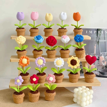 1pc finished hand-crocheted artificial flower small potted plant - high-value cute desktop ornaments, decorative home gifts