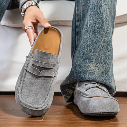 Men's Leather Half Slippers | Lazy Slip-On Driving Shoes Breathable Walking Loafers